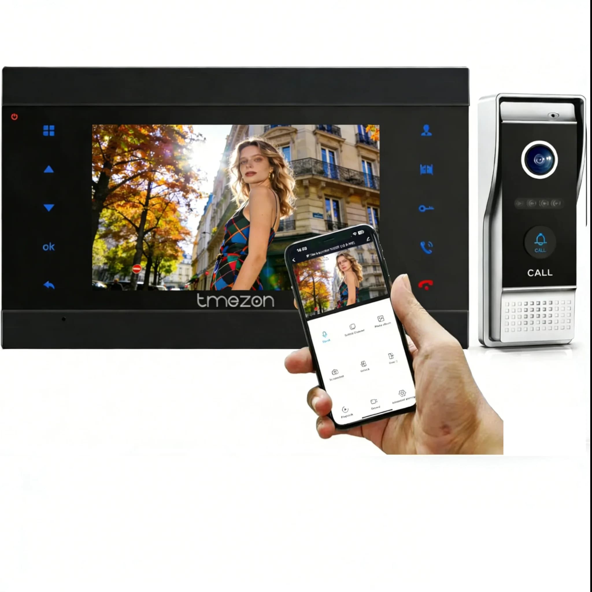 Système d'interphone domestique TMEZON, sonnette vidéo IP intelligente sans fil WiFi 1080P 7 pouces avec 1 sonnette filaire 1080P, application Tuya