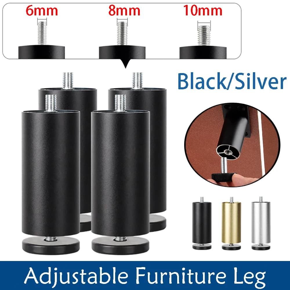 Pieds de meubles réglables M6 M8 M10 en alliage d'aluminium pour meuble TV/armoire/réfrigérateur surélevé/pieds de machine à laver