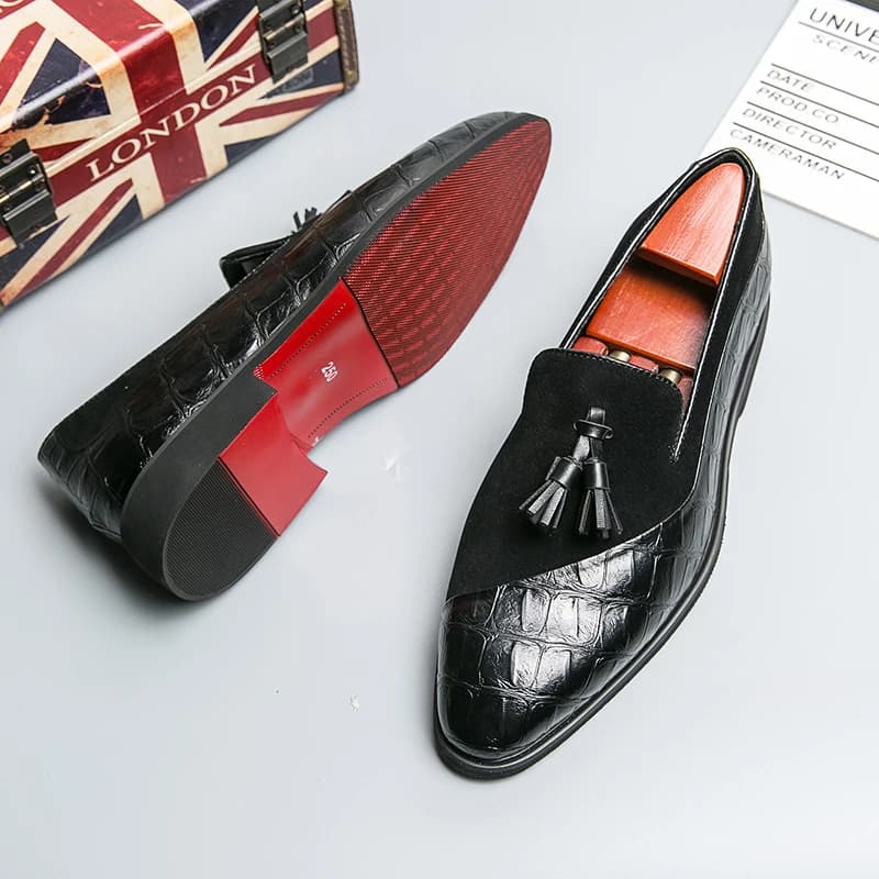 Mocassins à semelle rouge pour hommes, glands, Parker rond, chaussures provoqué à enfiler, chaussures de mariage, printemps, nouveau, taille 38-46