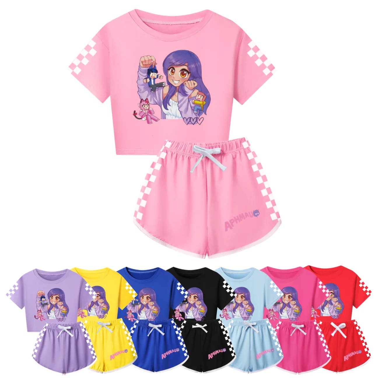 Anime Aphmau-Ensemble de vêtements de chat pour enfants, t-shirt confortable et short, vêtements d'été pour bébés filles, combinaison de sport