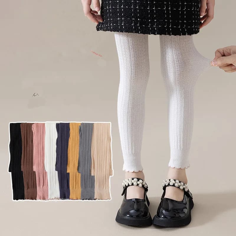 Leggings extensibles pour bébés filles, printemps automne, coton uni, volants côtelés, pantalon pour tout-petits, enfants de 0 à 12 ans