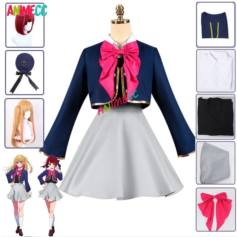 ANIMECC – perruque de Costume de Cosplay Ruby Hoshino Arima Kana, Oshi No Ko Rubii, uniforme scolaire JK, tenues de fête d'halloween pour femmes