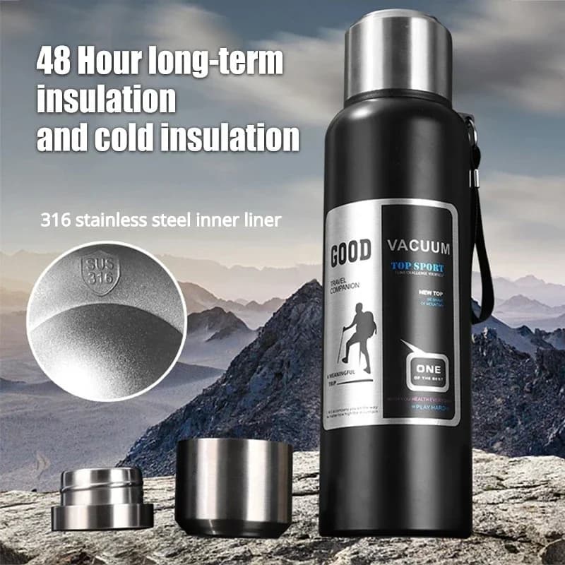 800-2000ML 316 bouteille Thermos en acier inoxydable grande capacité bouteille d'eau extérieure couverte corde de levage gobelet Thermo bouteille