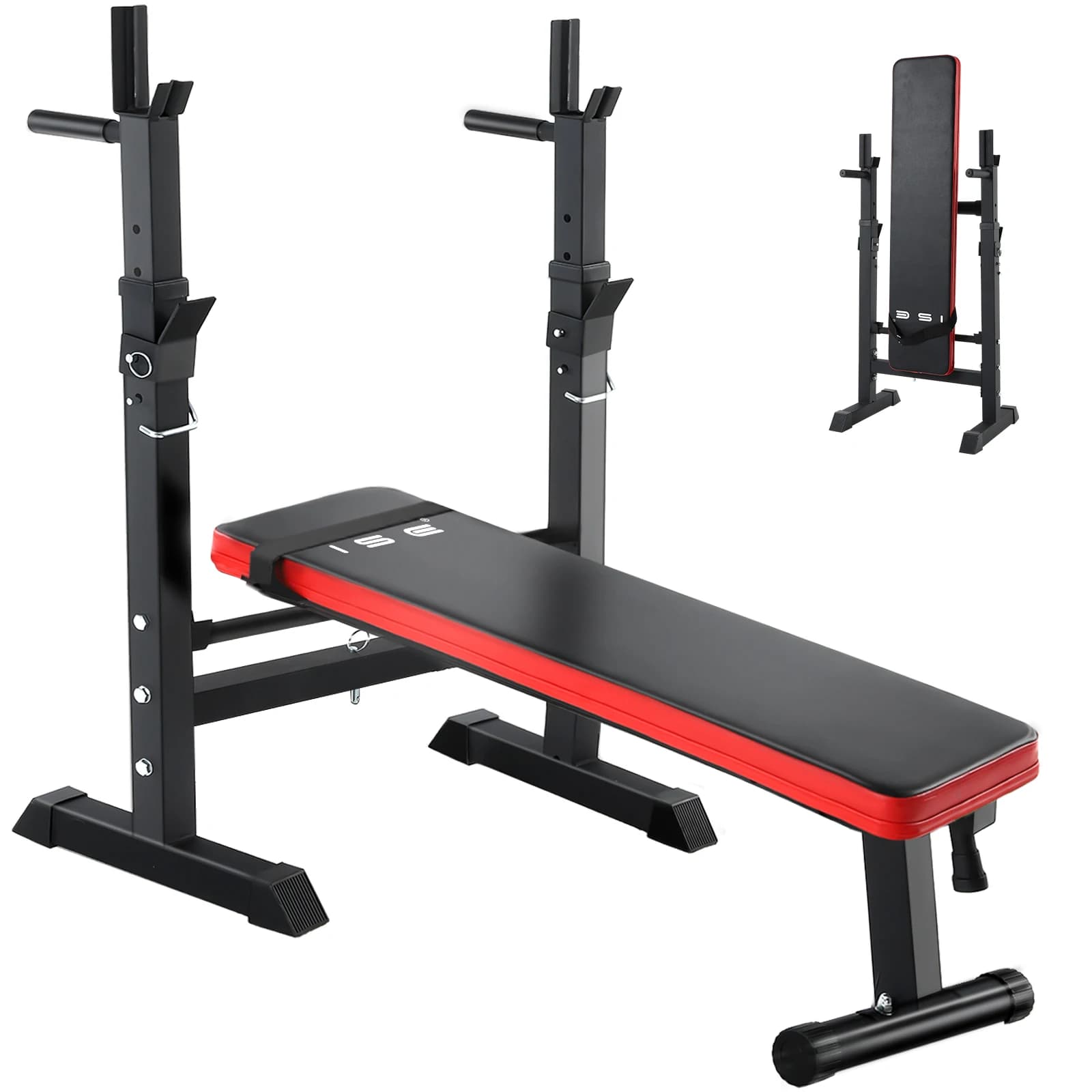 ISE Banc de Musculation Pliable, Banc Musculation Complet Réglable avec Support de Barres pour Haltère et Station à Dips, Bancs de Musculation