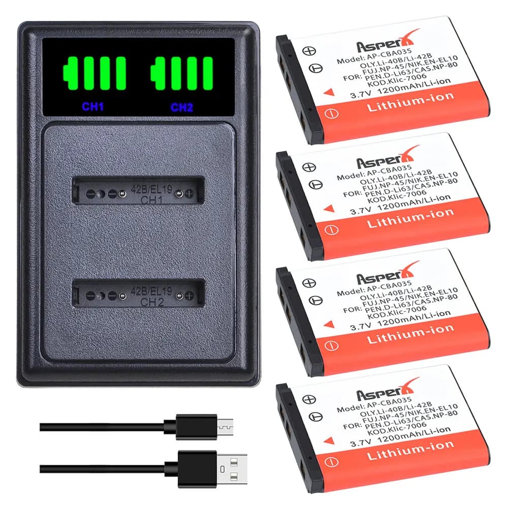 Li-40B Li40B Li-42B EN-EL10 batterie Li-ion + chargeur pour FUJIFILM fuji NP-45 NP 45A 45B 45S Nikon CoolPix S60 S80 S200