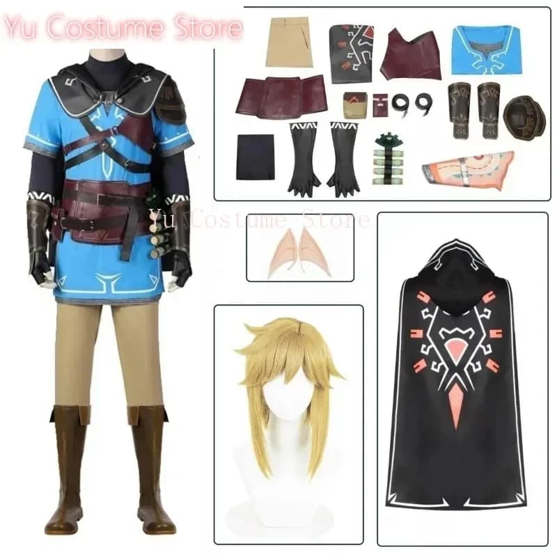 Yu Costum jeu Zelda Cosplay souffle du lien sauvage Cosplay Costume chemise cape accessoires ensembles adultes enfants tenue pour carnaval