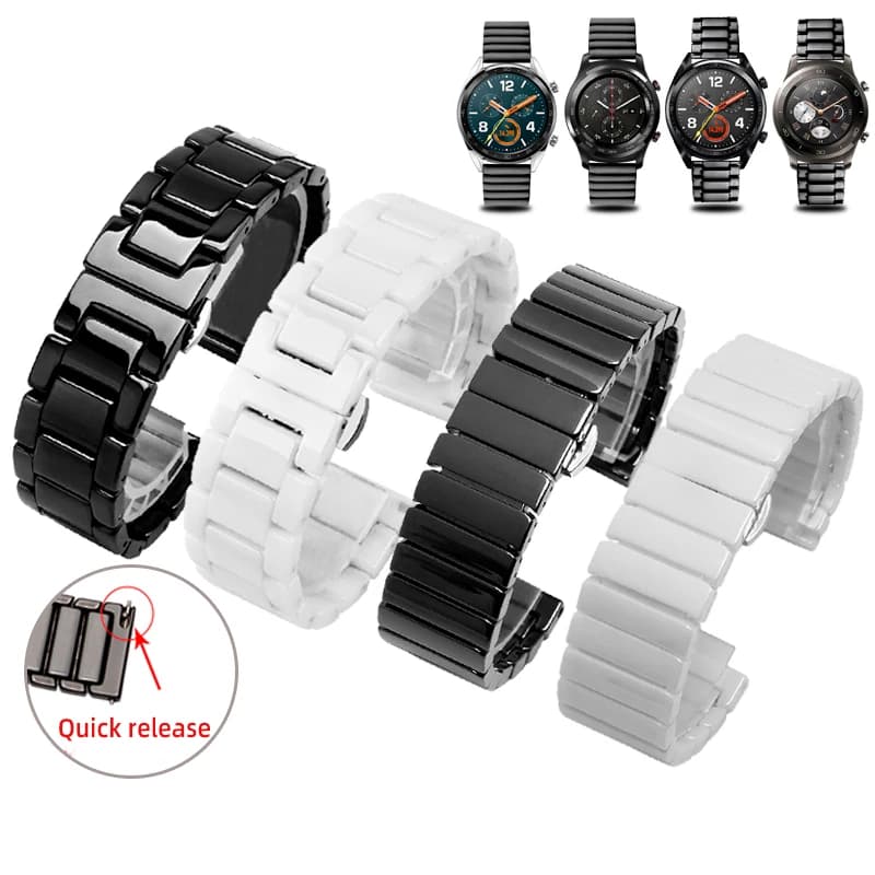 Bracelet en acier et céramique, 20mm 22mm, pour Huawei Watch GT GT2 3 46MM, Bracelet de montre intelligent Samsung Galaxy 3 4 5, pour hommes et