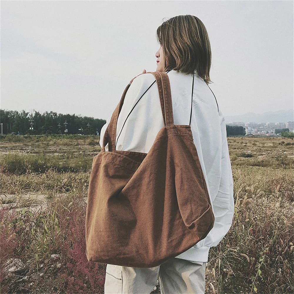 Sac de Shopping en toile pour femmes, sac à main écologique de grande capacité, sacs de banlieue Harajuku réutilisables, fourre-tout Simple, sac