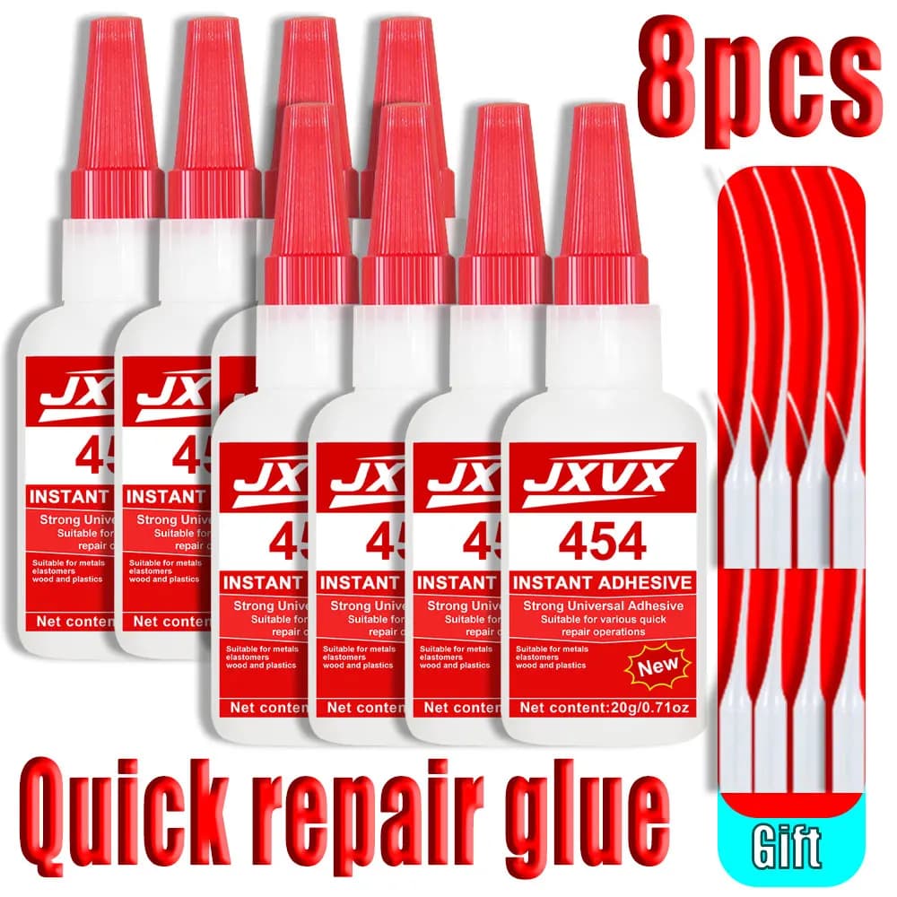 8 tubes de colle instantanée 454, colle cyanoacrylate à séchage rapide, colle liquide haute résistance pour cuir, caoutchouc, verre, bois, métal,