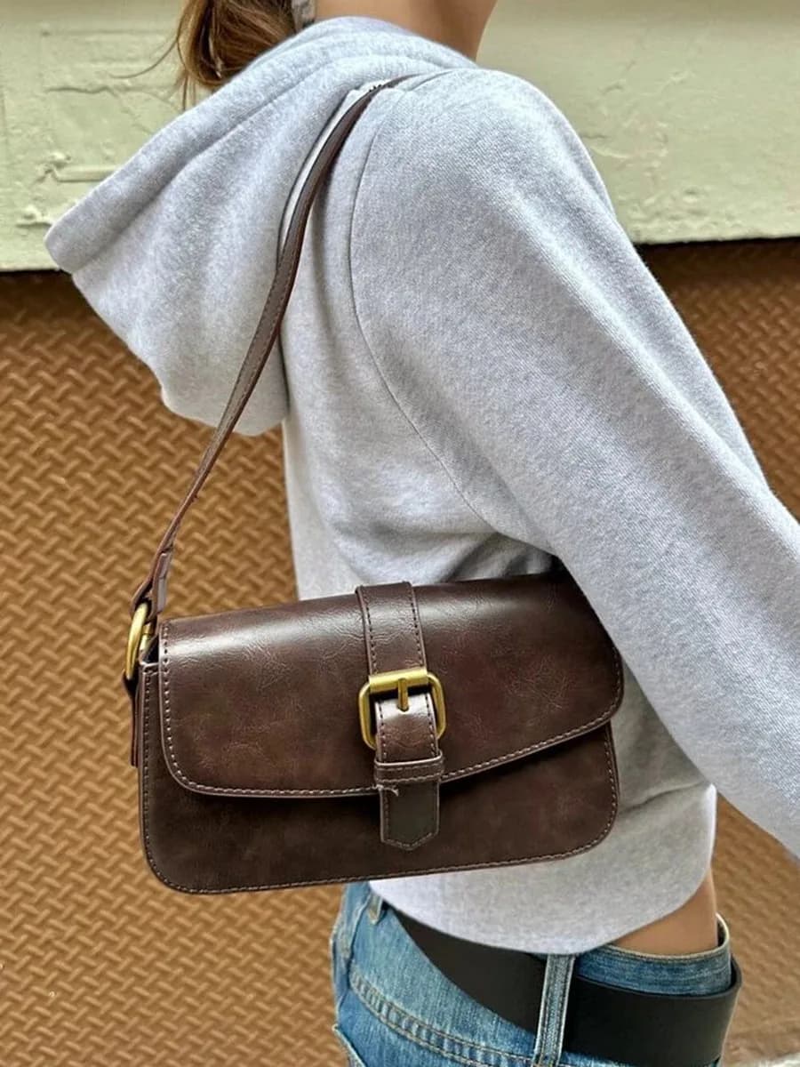 Sac à Main Vintage Marron en PU pour Femme, Quatre Saisons, de Haute Qualité, Streetwear, Style Preppy Américain, Y2K
