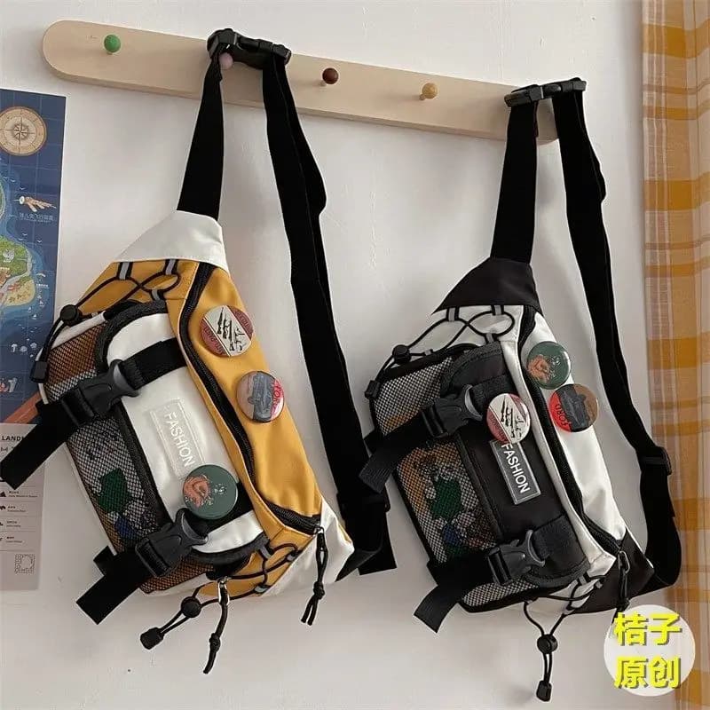Sac à bandoulière japonais pour hommes et filles, sac de poitrine unisexe coréen pour étudiants, sac de taille rétro Style Hong Kong