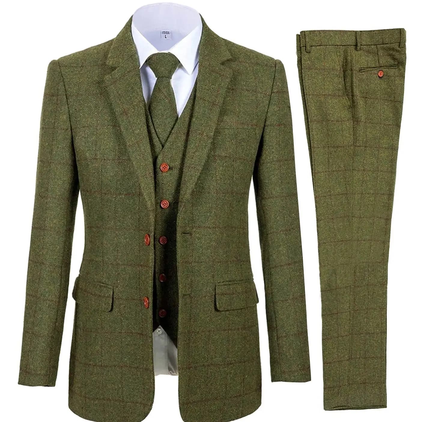 Costumes 3 pièces pour hommes, smoking formel à revers cranté pour garçons d'honneur, Tuxedos à carreaux en laine pour activités de fête de