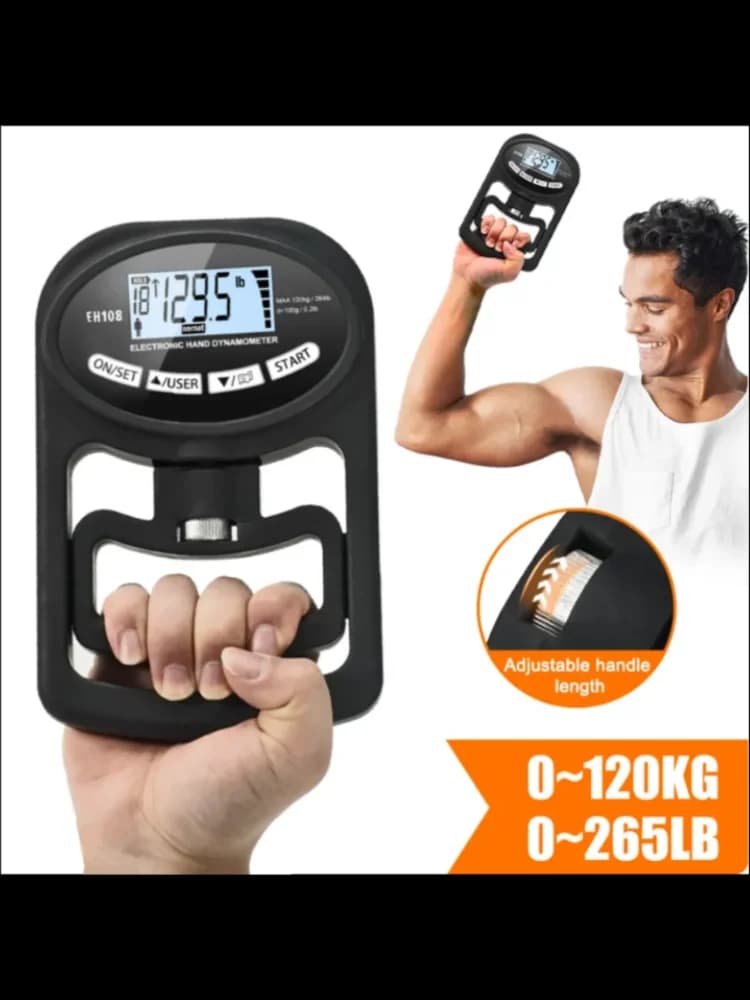 Testeur de force de préhension 265Lbs/120Kg, dynamomètre numérique à main, écran LCD USB, poignée pour l'entraînement de puissance et le Sport