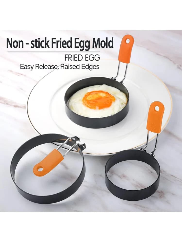Anneau d'œuf frit en acier inoxydable, avec poignée en Silicone résistante à la chaleur, moule antiadhésif pour œufs frits, forme d'œufs