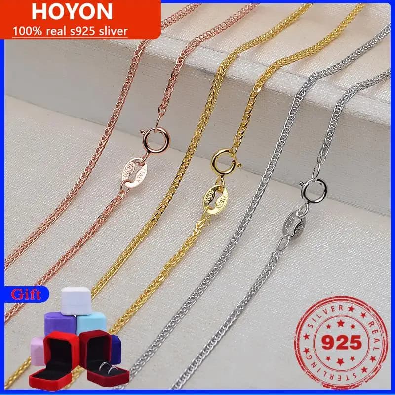 100% pur S925 argent 18K plaqué or chaîne collier pour femmes or blanc or Rose or Chopin lien cou Collares cadeau d'anniversaire