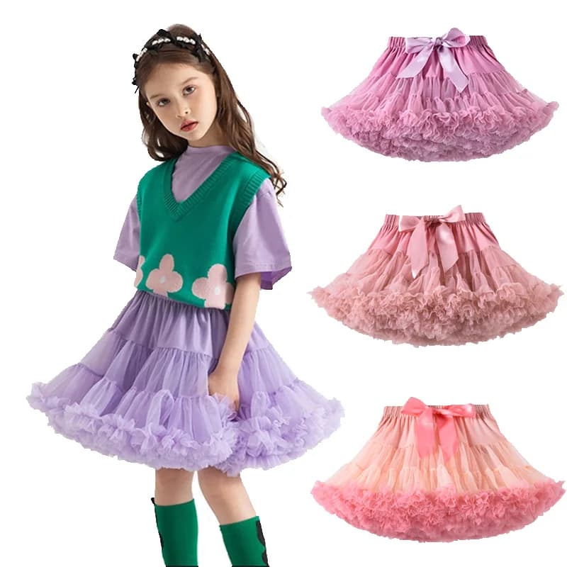 Jupe Tutu en Tulle pour petites filles, jupon de ballerine moelleux, jupes de Ballet pour enfants, pour fête, danse, princesse, vêtements en Tulle