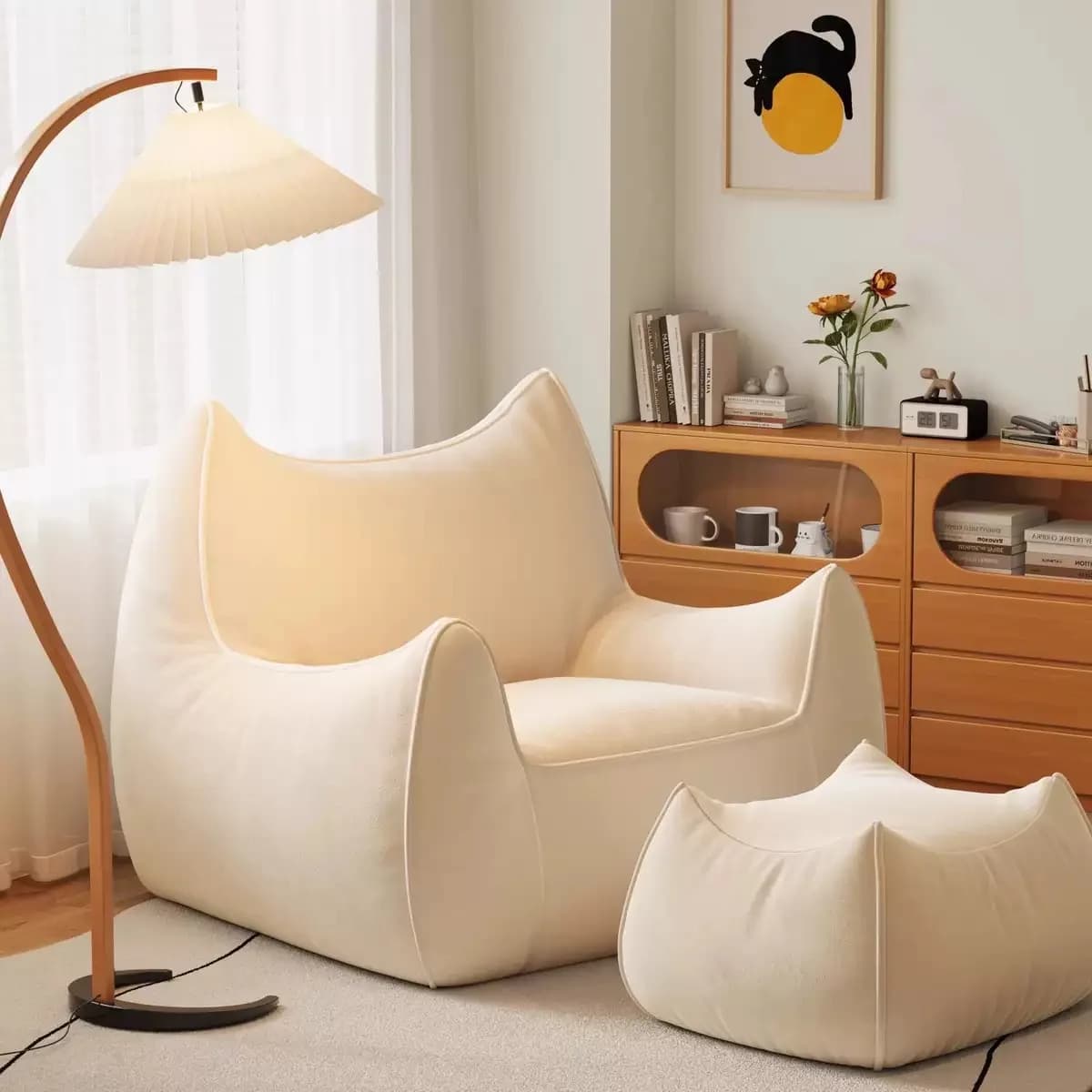 Canapés de salon nordiques, fauteuil paresseux simple pour chambre à coucher, pouf confortable avec repose-pieds, mobilier de décoration