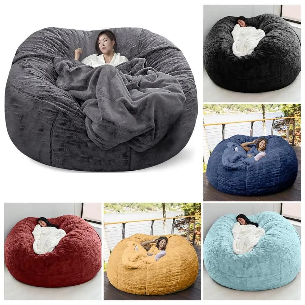 Pas de peluche gris pouf chaise géante pouf Pouf canapé-lit bouffée Futon chambre siège Tatami Relax salon meubles seulement sac étui