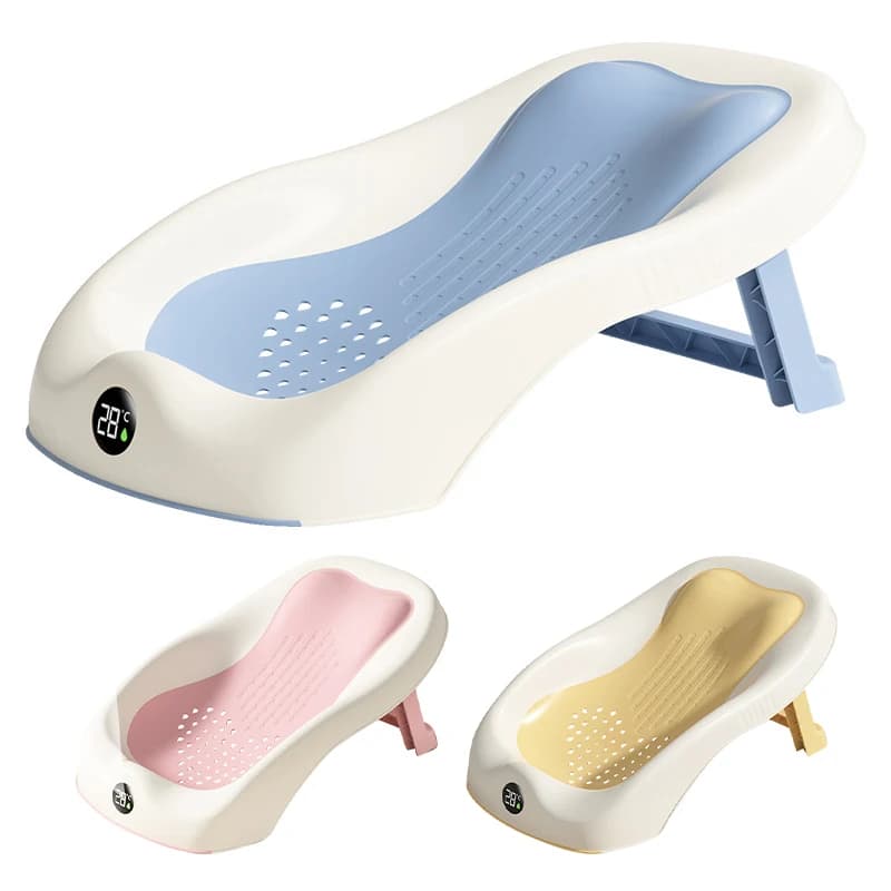 Baignoire de bain pliante coordonnante pour nouveau-né, douche pour bébé, température en temps réel, support de lit de bain, articles de soins