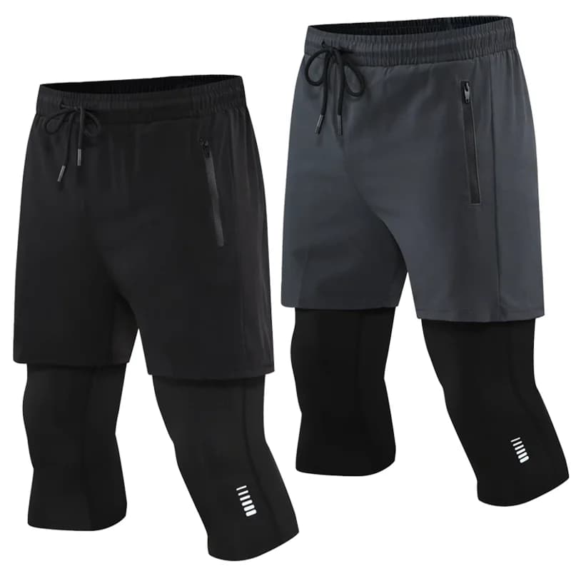 Pantalon court de Sport serré 2 en 1 pour hommes, élastique, séchage rapide, Compression, exercice d'entraînement, course à pied, été 2024