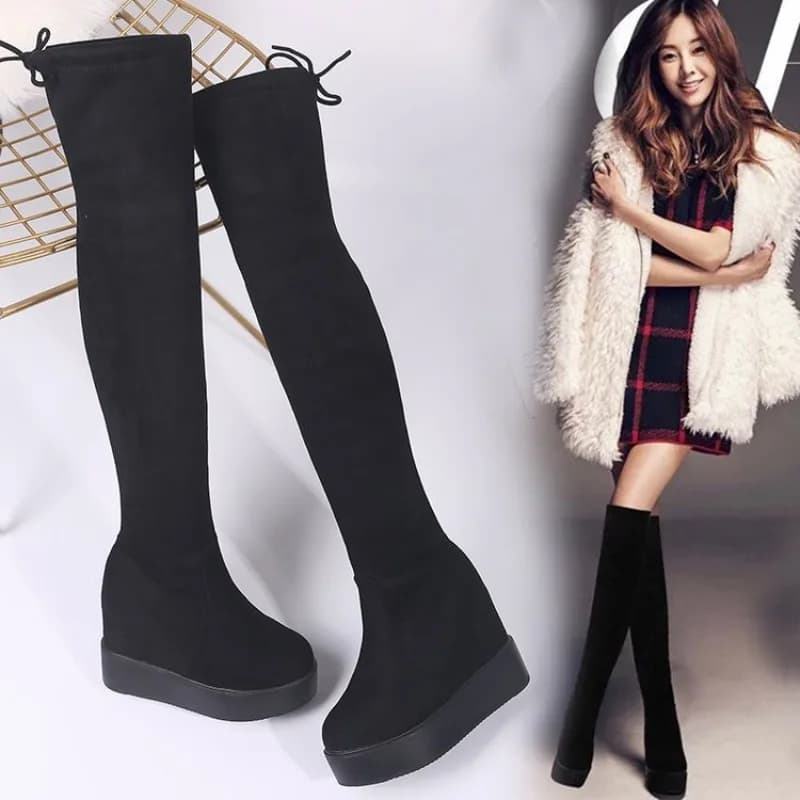 Maogu – bottes longues au dessus du genou pour femme, chaussettes à plateforme, chaussures à la mode, talons cachés, hiver 2023