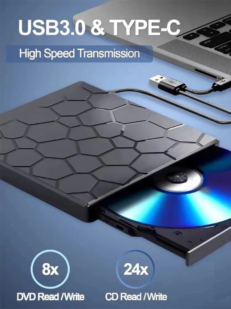 Lecteur DVD portable KEBIDU 8 en 1, lecteur de CD/DVD externe USB 3.0 Type C, graveur de CD, lecteur de disque externe pour ordinateur de bureau Mac