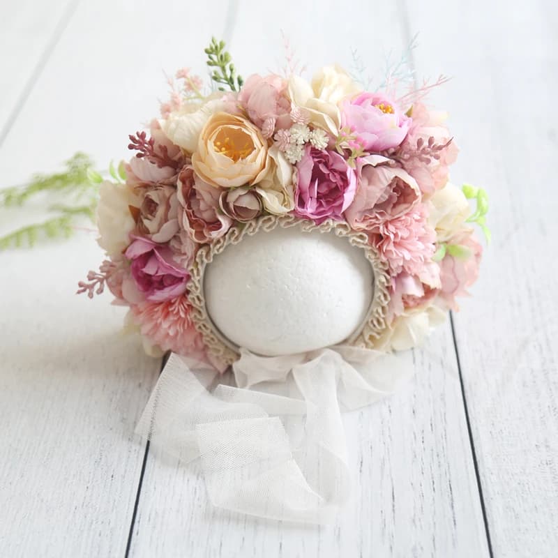 Bonnet Floral Vintage pour nouveau-né fille, chapeau tricoté pour photographie, Bonnet de fleur de jardin pour nouveau-né, accessoires de séance