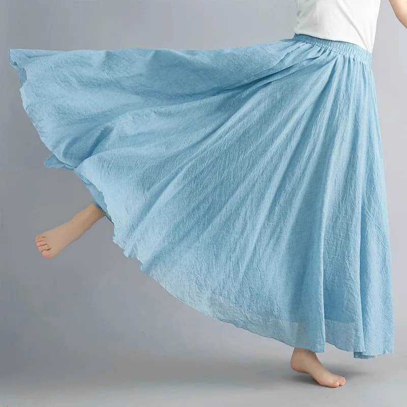 Haute qualité coton lin Maxi jupe femmes décontracté élastique taille haute plissée a-ligne jupes de plage Boho Saia Feminina Faldas Jupe