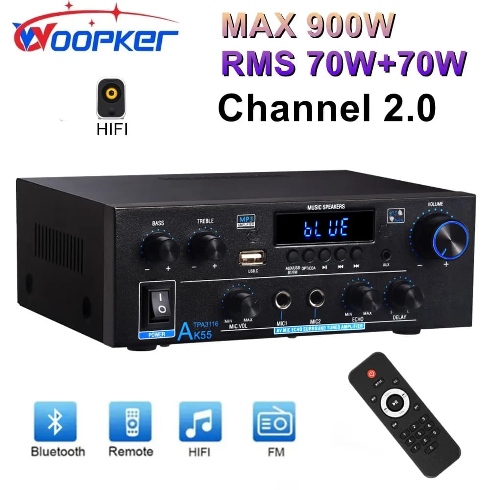 Woopker amplificateur numérique AK55 Audio basse puissance Audio Bluetooth amplificateur domestique Hifi FM Auto musique caisson de basses