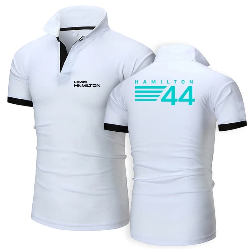 Polo à Manches Courtes en Coton pour Homme, Nouvelle Marque, Pilote F1, Lewis Hamilton, Logo Digital 44, Imprimé, Été, Décontracté, Revers,