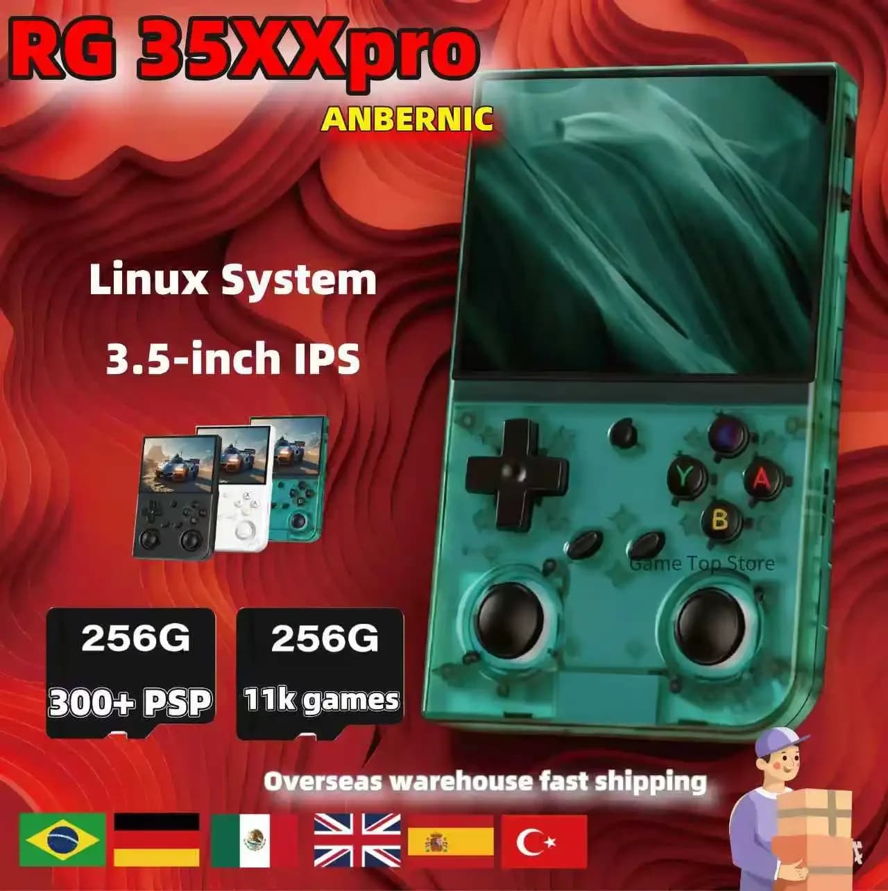 Console de jeu portable rétro ANBERNIC RG35XX PRO RG 35XXPRO, lecteur de jeux vidéo rétro, écran 3,5 pouces IPS, Linux 64 bits, 3200 mAh, 256 Go,