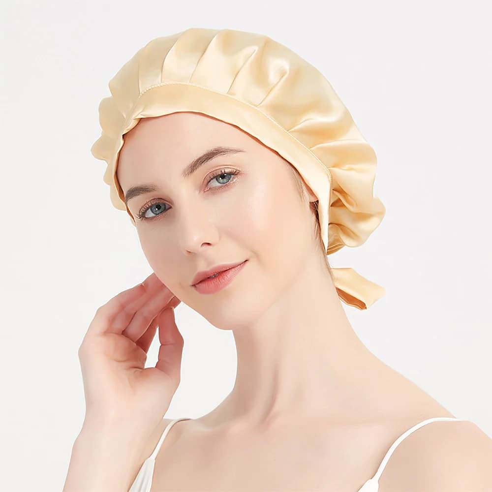 Bonnet de couchage en soie de mûrier 100% naturelle pour femmes, chapeaux de nuit, bretelles réglables avec bandeau élastique, 16 mamans
