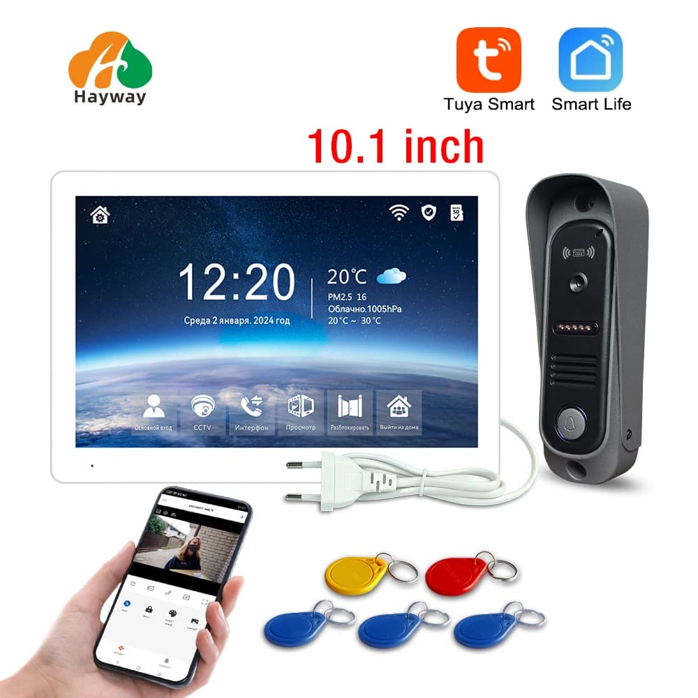 Visiophone intelligent Tuya 1080P, 4 fils, 10 pouces, wi-fi, système d'interphone vidéo intelligent avec sonnette filaire pour la maison, balayage