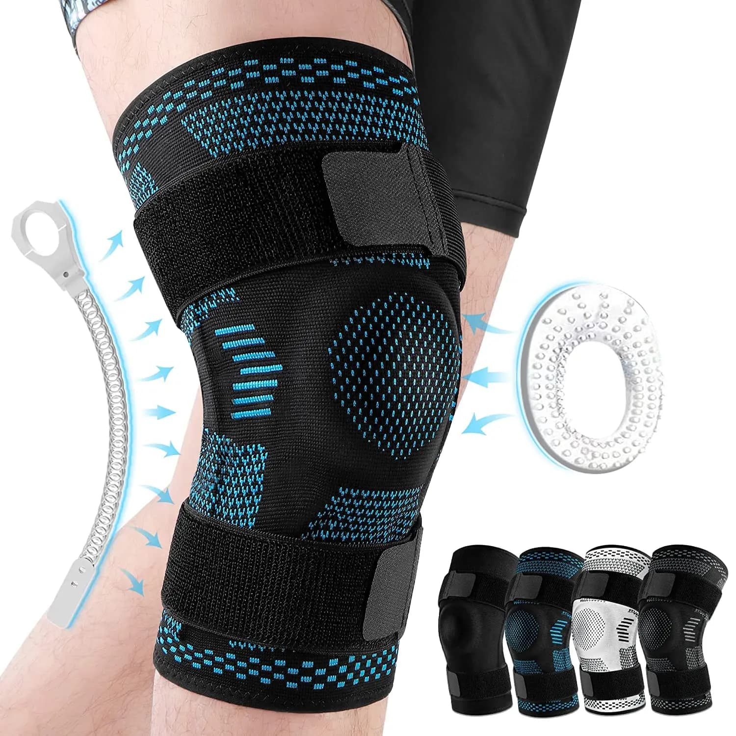 Genouillères de sport pour la douleur au genou, récupération des blessures au ménisque, avec stabilisateurs latéraux, Gel rotulien, manchon de