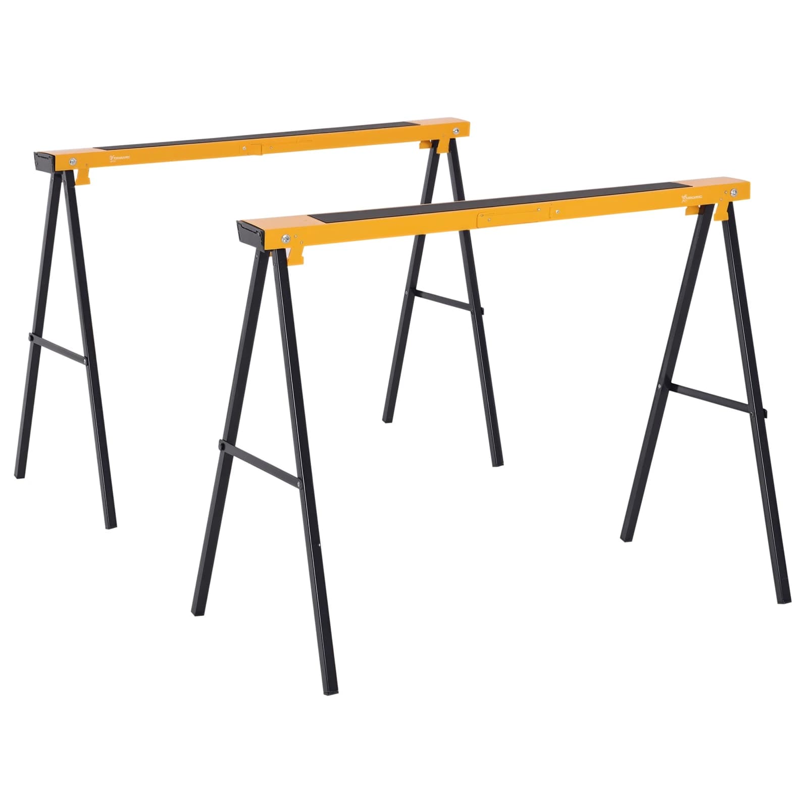 DURHAND Lot de 2 tréteaux pliables compactes poignée transport dim. 100L x 50l x 76H cm surface antidérapante métal noir jaune