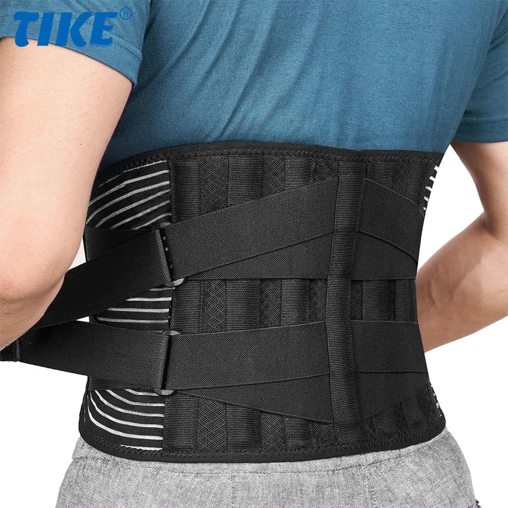 Orthèse dorsale inférieure avec 6 supports, soutien lombaire orthopédique antidérapant, ceinture de soutien de taille respirante pour hommes et