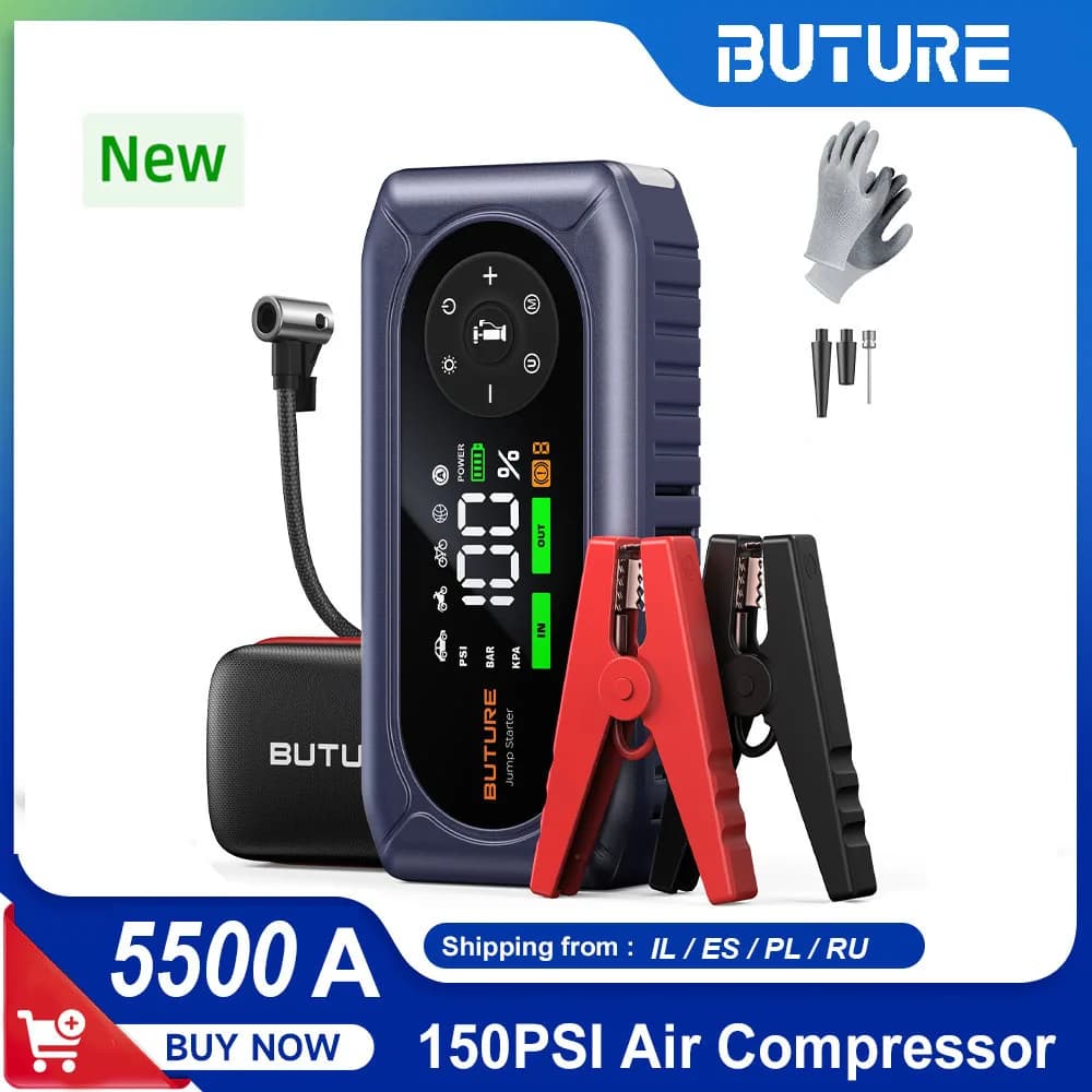 BUTURE 5500A batterie externe BC02 démarreur de saut de voiture Portable 150PSI pompe à Air batterie de voiture Boosters d'urgence démarreur de