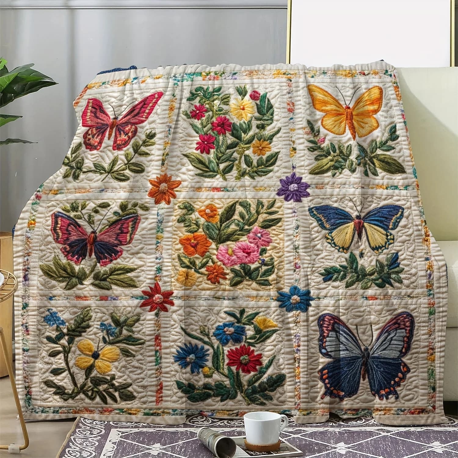 Couverture en flanelle à carreaux imprimés floraux 2D, jeter multifonctionnel pour canapé ou décoration d'intérieur, toutes saisons, pour le