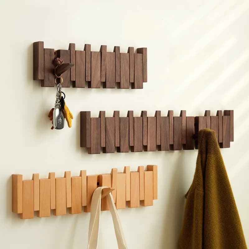 Porte-manteau mural en noyer noir naturel, porte-clé de Piano, crochet pour vêtements en bois massif, porte d'entrée, porte-manteau, décoration de