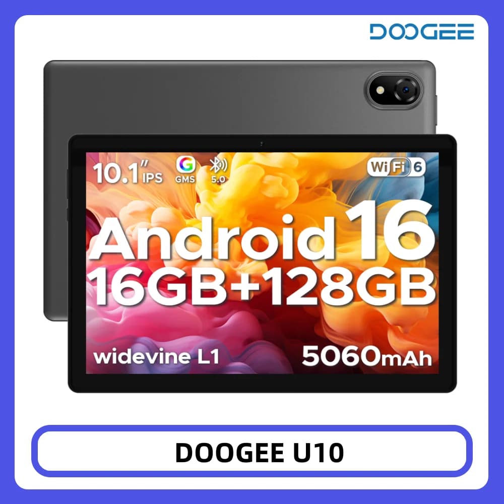 Tablette DOOGEE U10, écran HD 10,1 pouces, Android 16, 16 Go de RAM, 128 Go de ROM, batterie de 5060 mAh, Widevine L1, WiFi6, 8MP+5MP, tablette PC
