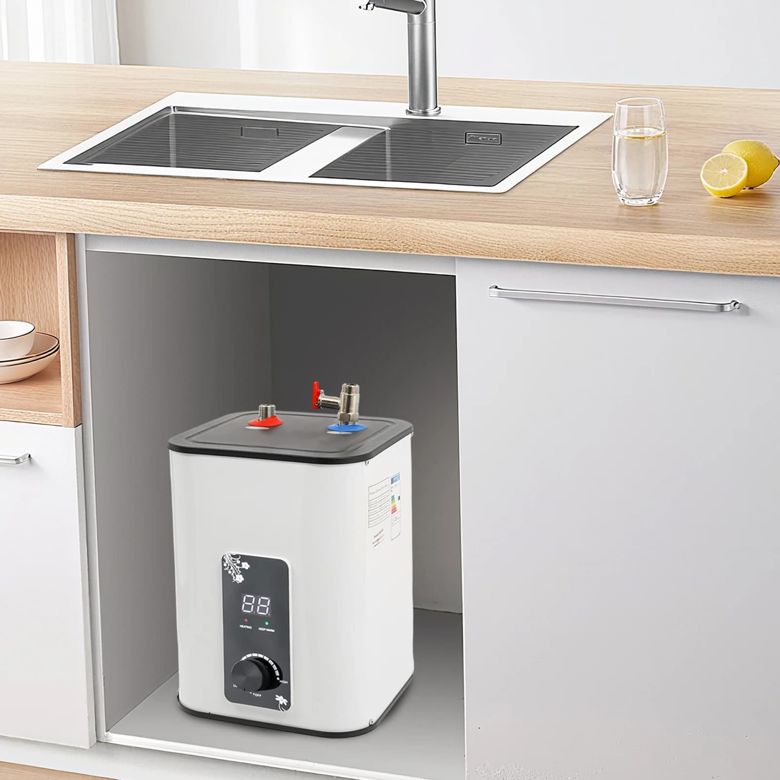 5L 0-65 ℃   Platzsparender Mini Warmwasserbereiter, Elektrischer Instant Wassererhitzer Für Küche et mauvaise décharge supérieure