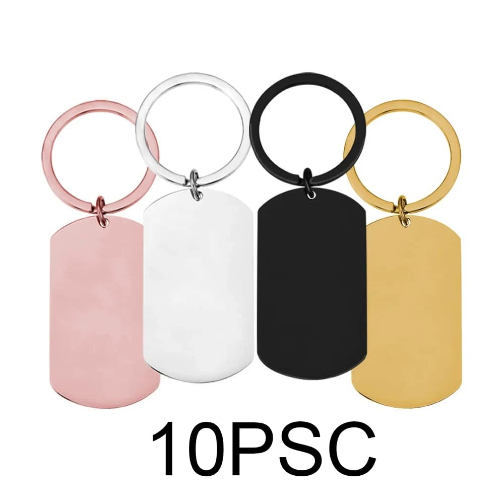 10 Pièces Porte-clés rectangulaires vierges en acier inoxydable pour médailles d'identification pour chien, pendentifs à estamper, fabrication de