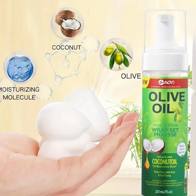 Mousse pour cheveux bouclés, 207ml, forte tenue, huile d'olive, Mousse coiffante, Anti-frisottis, pour coiffer les cheveux, pour femmes
