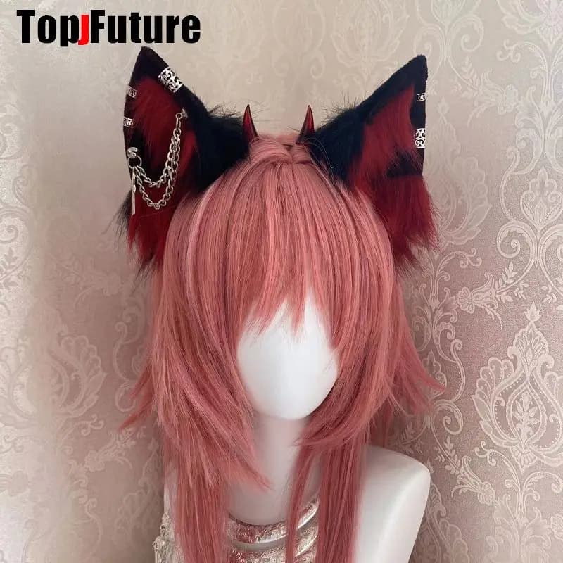 Harajuku Gothique Punk Lolita Corne De Sécurité Loup Oreille Démon Cosplay, Artisanat Anime Costume De ix, Bandeau, Bandeau, Halloween
