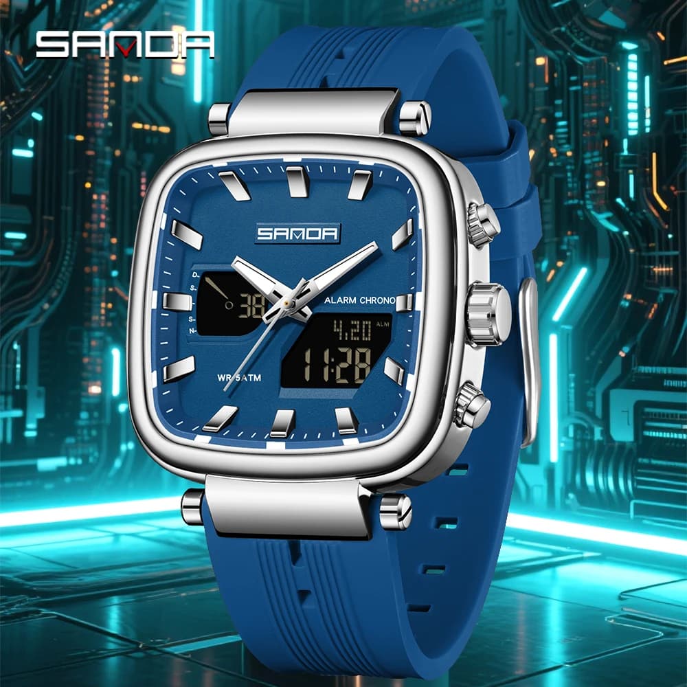 Mode SANDA nouveau 6282 montre électronique de luxe pour hommes double moniteur sport étanche veilleuse montre électronique pour hommes