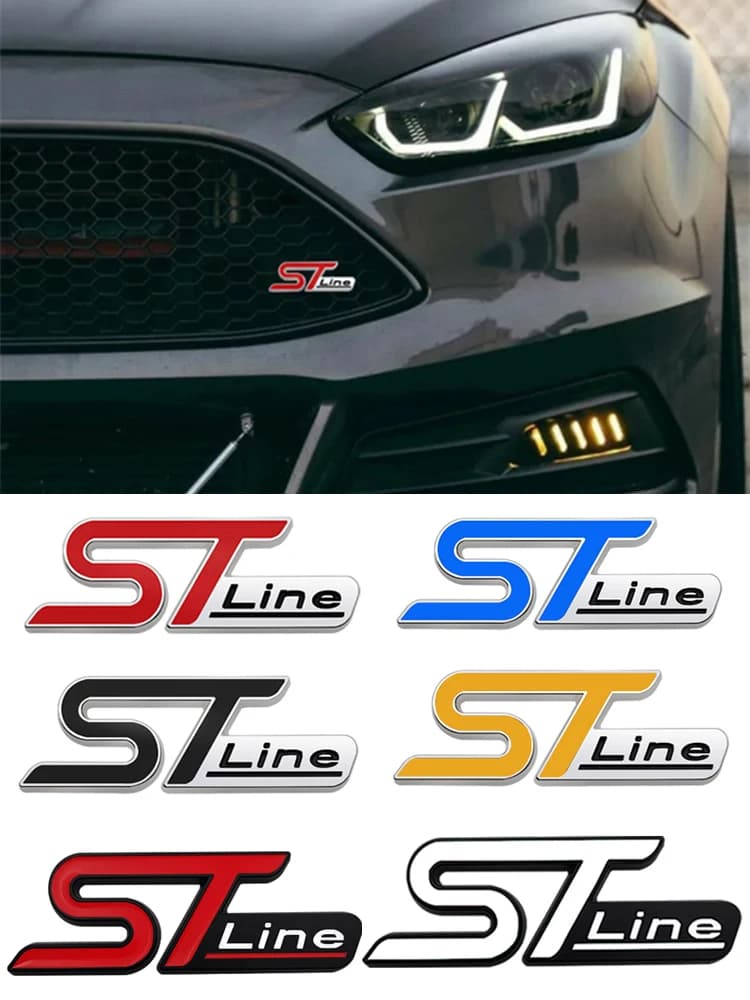3D métal ST ligne tête calandre voiture emblème Badge Chrome autocollant pour FORD ST Focus x 2 3 Kuga FIESTA MONDEO Auto voiture style