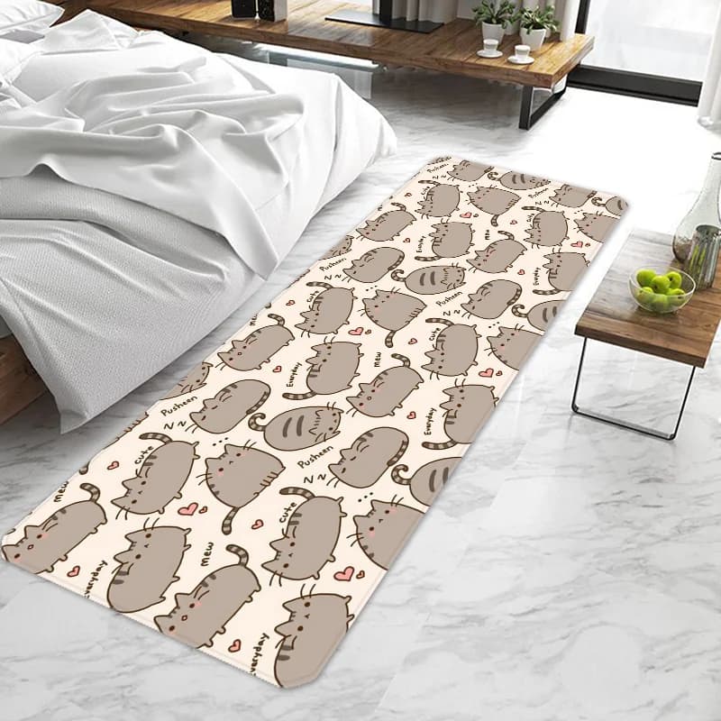 Pusheens-Tapis de porte en polymère de chat, tapis d'entrée, tapis de cuisine, tapis de couloir, lavable, non ald, Kawaii, salon, bain de maison