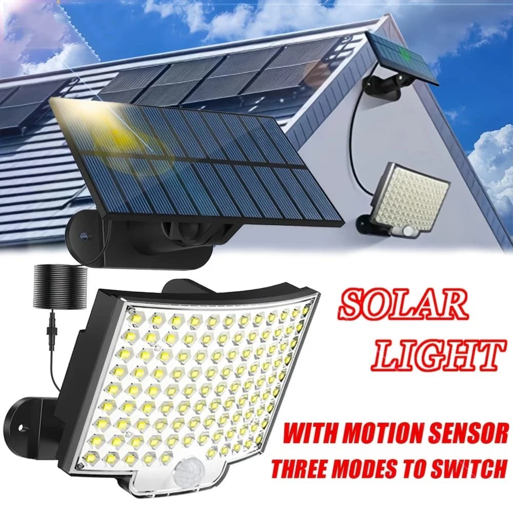 Projecteurs solaires à détecteur de mouvement 106 LED 3000LM avec télécommande, éclairage du crépuscule à l'aube, sécurité solaire LED,