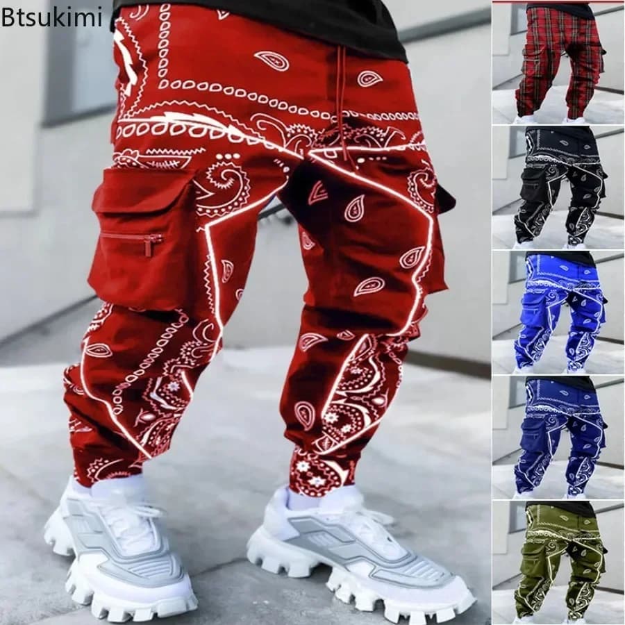 Nouveaux pantalons Cargo pour hommes tendance imprimé ample Hip Hop mode vêtements de rue grande poche salopette hommes couleur vive quatre saisons