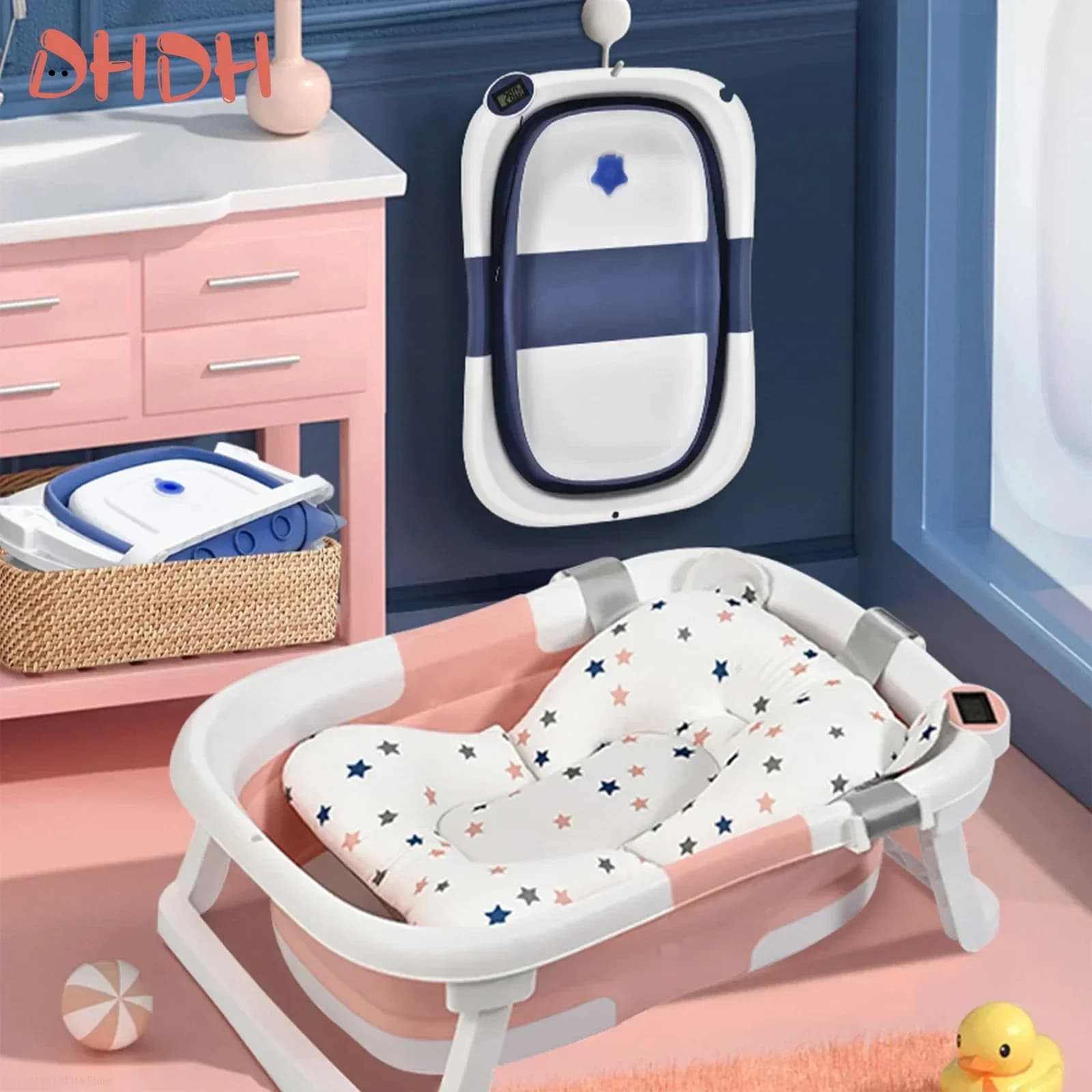 Grande Baignoire Pliante en Silicone pour Bébé, Température en Temps Réel, Bain de Pieds Antidérapant, E27